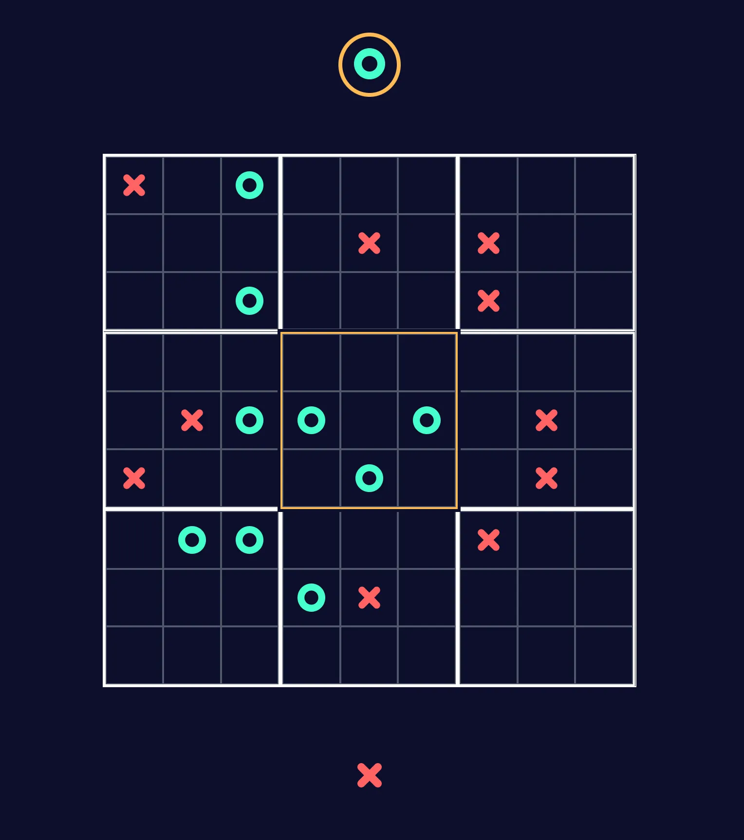 A screenshot of the Tic-Tac-Toe Cubed game, showing a