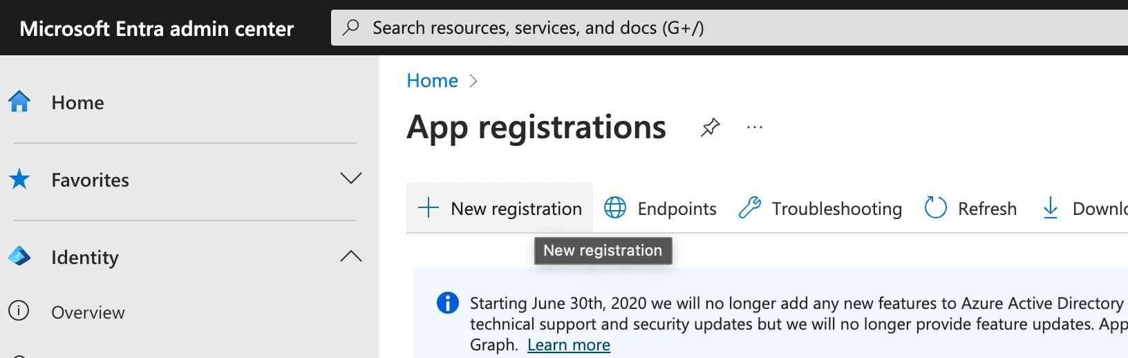 App Registration > New Application