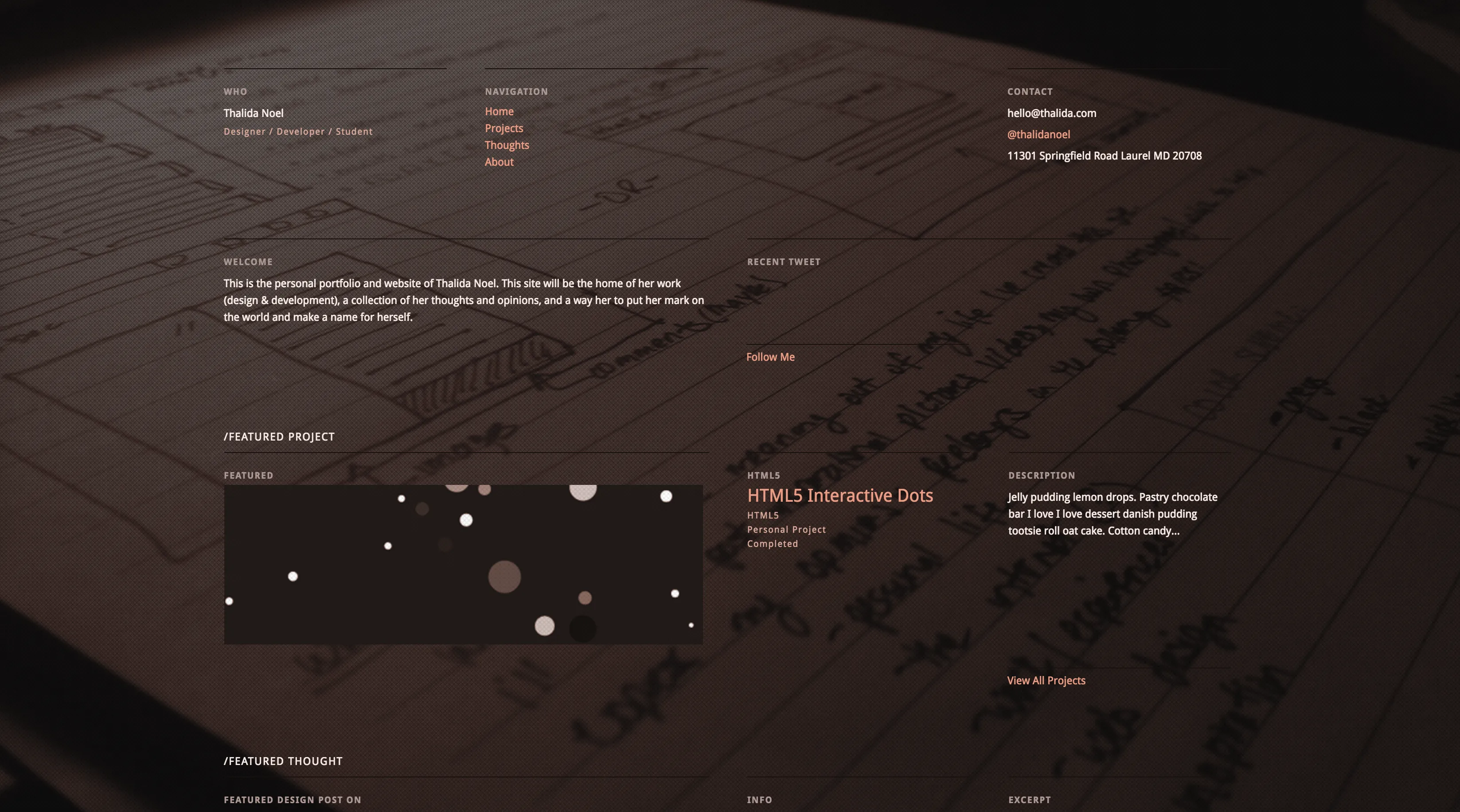 Screenshot of the Brown & Minimal design of thalida.com, featuring a sepia-toned background and minimalistic layout.
