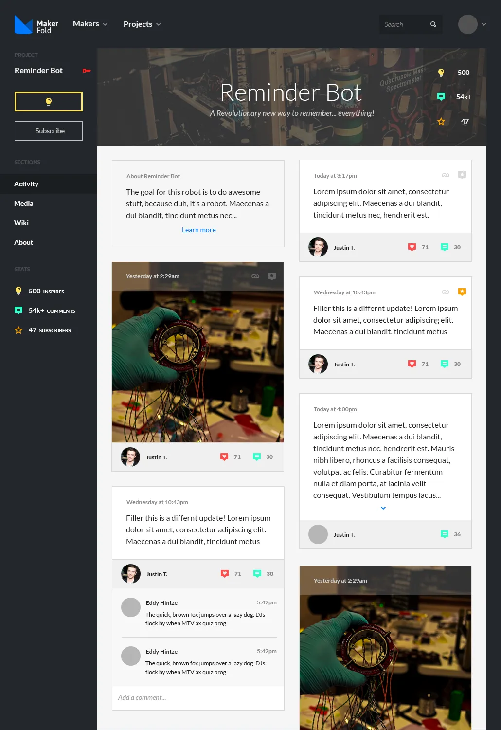 A platform for Makers to share their progress, plans, and ideas.
