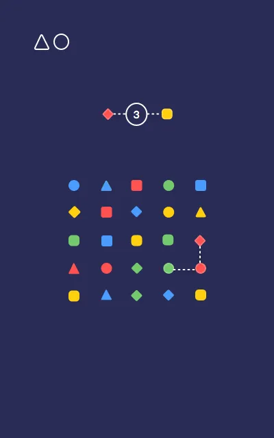 A screenshot of the ShapeConnector game, showing a colorful grid with various shapes